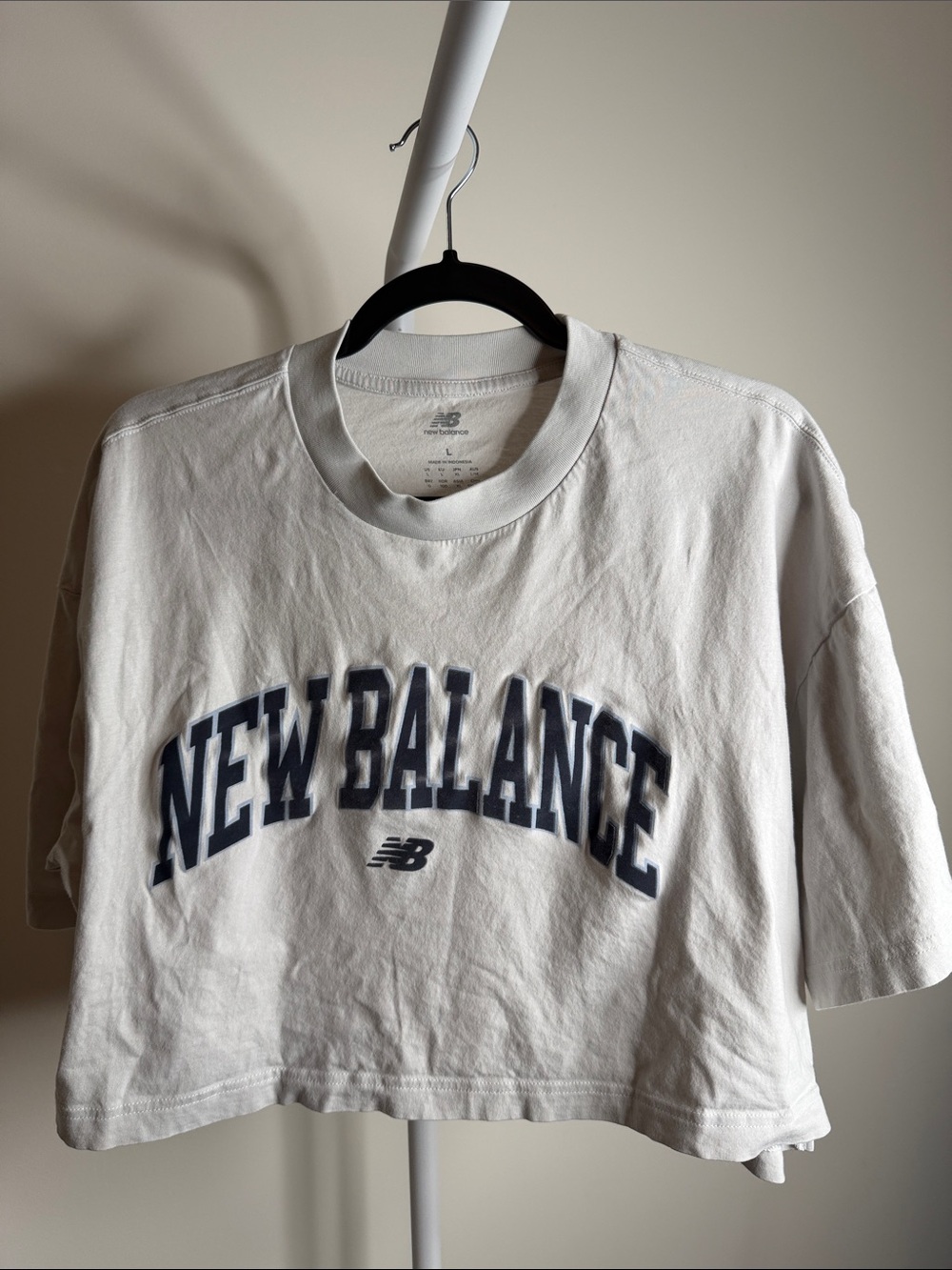 New Balance Crop Tee with Navy Arch Logo